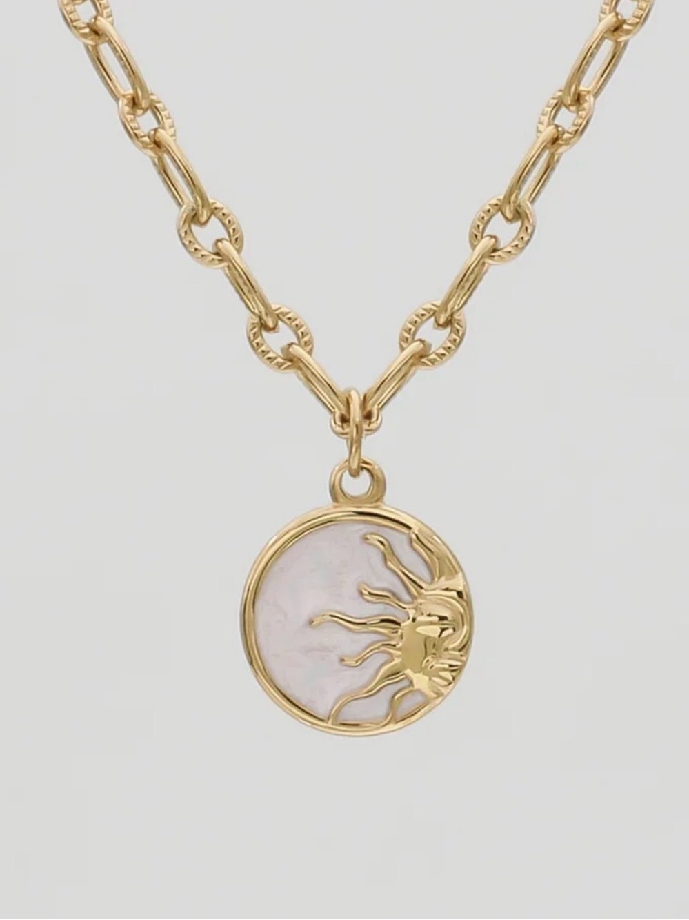 18k Gold Plated Aurora Opal Sun Pendant Necklace. New.